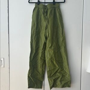 FRNCH Olive Faux Leather Wide Leg Pants